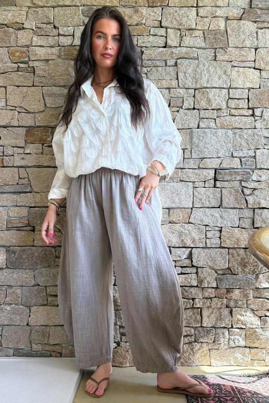 Frame Cotton Vintage Wash Barrel Pant Earth